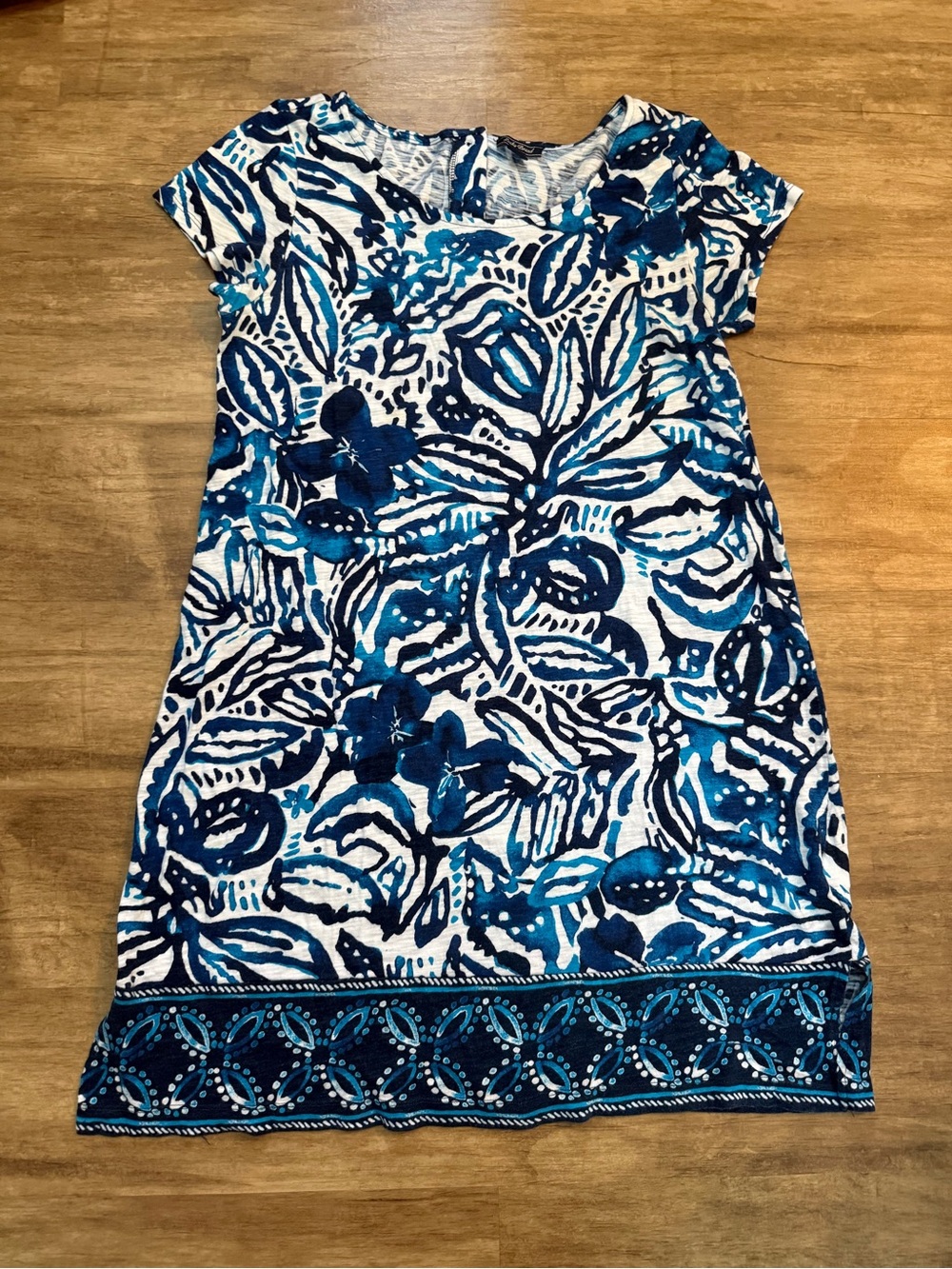 Lucky Brand Blue Floral Print Short Sleeve Dress